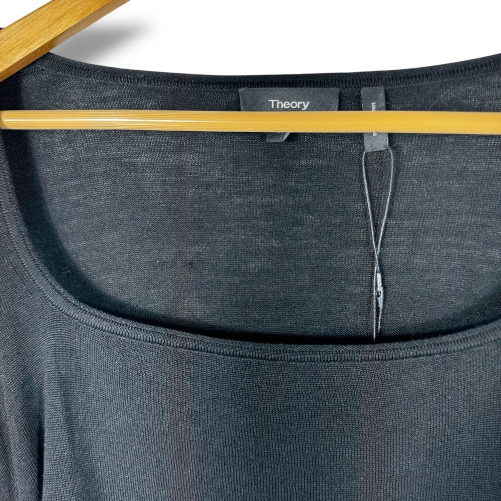 Theory Open Neck Shirred Wool Blend Sweater, Black, Size Medium - Picture 5 of 13